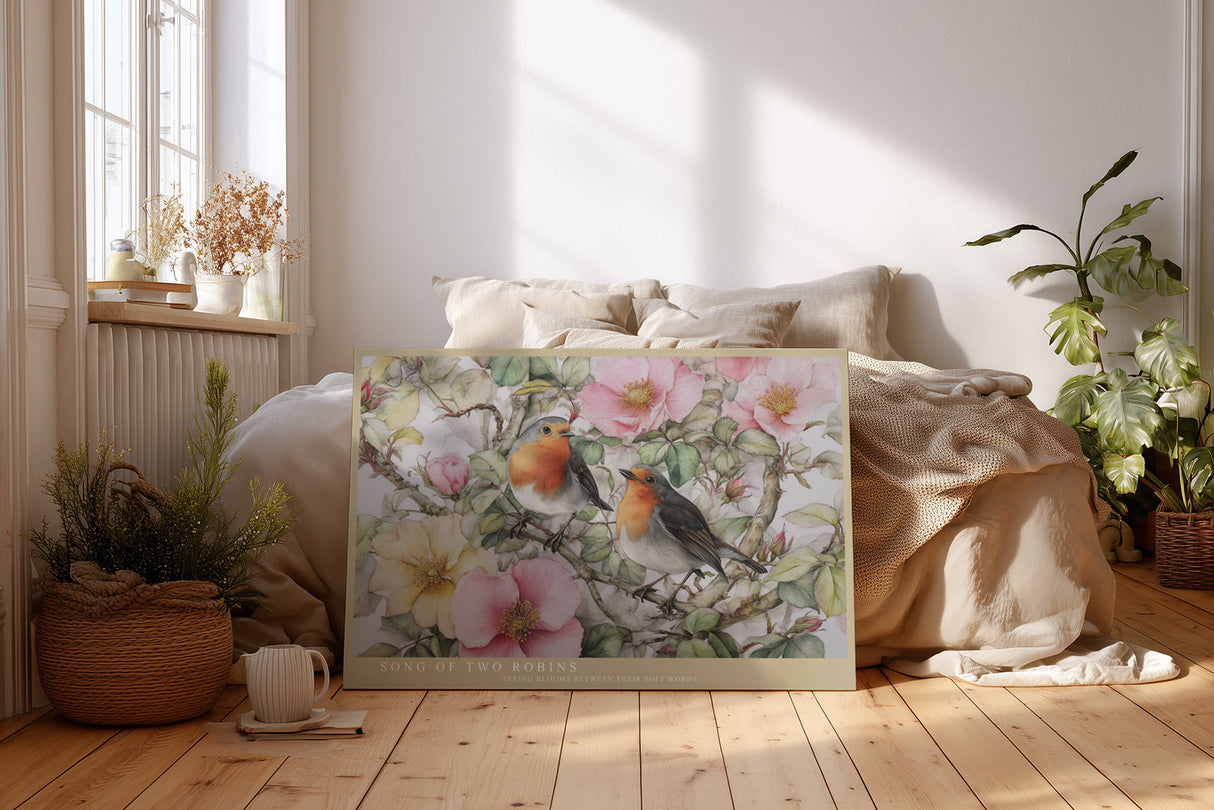 Paul Sinus Wandbild Song of Two Robins Romantic Nature Harmony in Spring Bloom and Soft Light