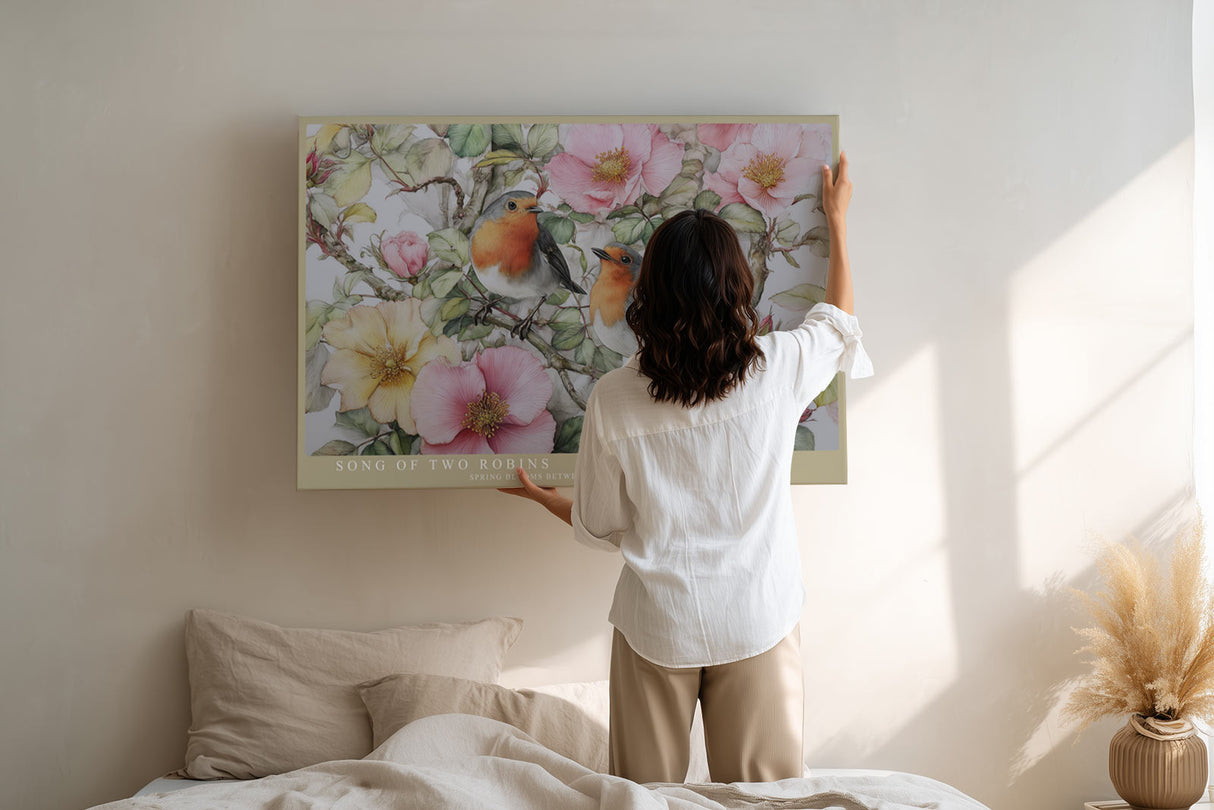 Paul Sinus Wandbild Song of Two Robins Romantic Nature Harmony in Spring Bloom and Soft Light