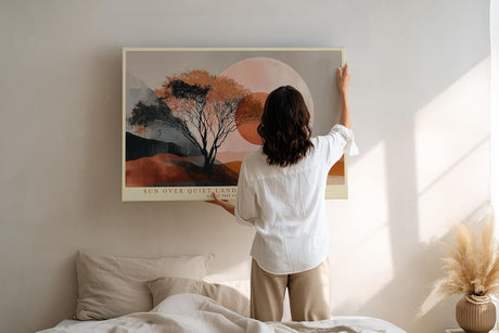 Paul Sinus Wandbild 120x80cm Sonne Über Ruhiger Landschaft Moderne Naturkunst LeinWandbild 120x80cm Minimalistische Wanddekoration