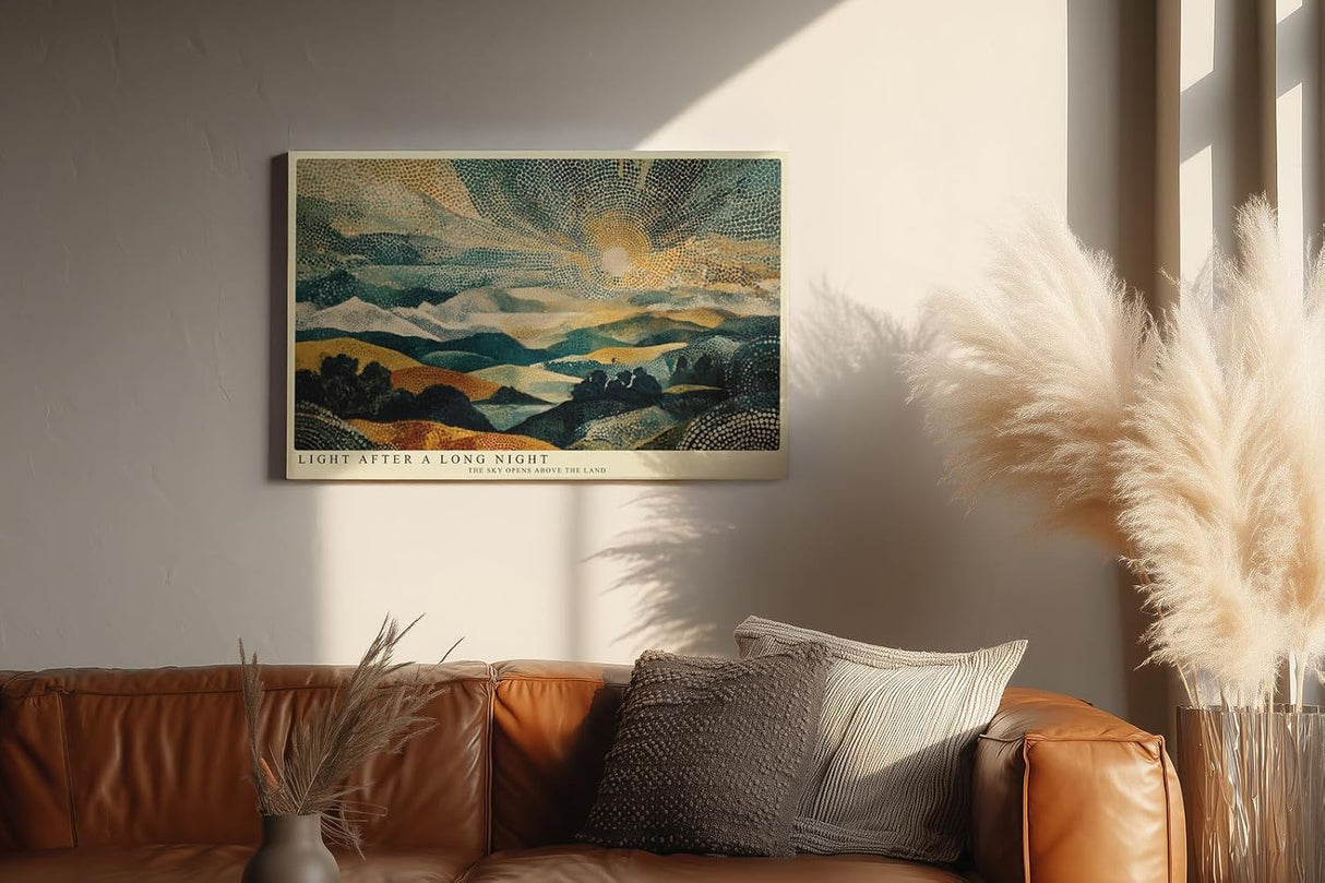 Paul Sinus Wandbild 120x80cm Sonnenaufgang Über Landschaft Moderne Naturkunst LeinWandbild 120x80cm Abstrakte Landschaft Wanddekoration