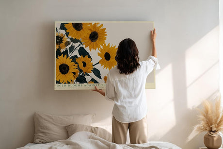 Paul Sinus Wandbild 120x80cm Sonnenblumen Illustration mit goldenen Blueten moderne florale Naturkunst
