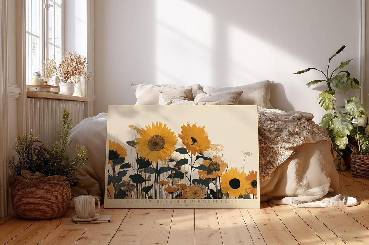 Paul Sinus Wandbild 120x80cm Sonnenblumenfeld moderne florale Naturkunst mit warmen Gelbtoenen