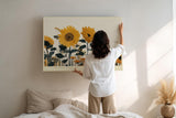 Paul Sinus Wandbild 120x80cm Sonnenblumenfeld moderne florale Naturkunst mit warmen Gelbtoenen