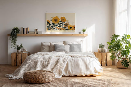 Paul Sinus Wandbild 120x80cm Sonnenblumenfeld moderne florale Naturkunst mit warmen Gelbtoenen