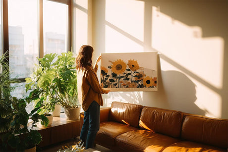 Paul Sinus Wandbild 120x80cm Sonnenblumenfeld moderne florale Naturkunst mit warmen Gelbtoenen