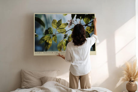 Paul Sinus Wandbild 120x80cm Sonnenlicht durch Blaetter Naturfotografie gruene Pflanzen moderne Naturkunst stilvolle Wanddekoration fuer Wohnzimmer Büro
