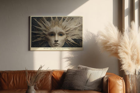Paul Sinus Wandbild 120x80cm Sonnenmasken Gesicht – Mystische Kunst mit ornamentaler Struktur und heller Eleganz
