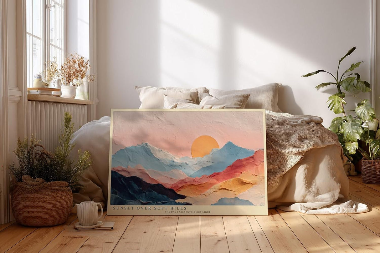 Paul Sinus Wandbild 120x80cm Sonnenuntergang über sanften Bergen – Moderne Landschaftskunst mit warmen Farben für stilvolle Wohnräume