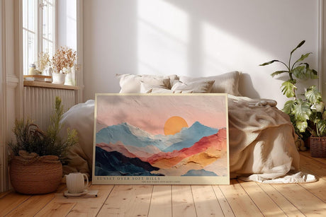 Paul Sinus Wandbild 120x80cm Sonnenuntergang über sanften Bergen – Moderne Landschaftskunst mit warmen Farben für stilvolle Wohnräume