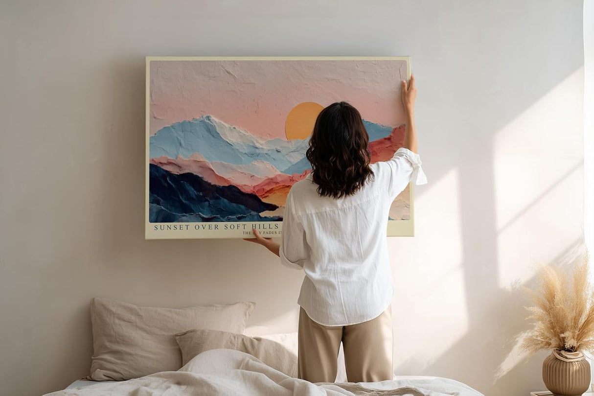 Paul Sinus Wandbild 120x80cm Sonnenuntergang über sanften Bergen – Moderne Landschaftskunst mit warmen Farben für stilvolle Wohnräume