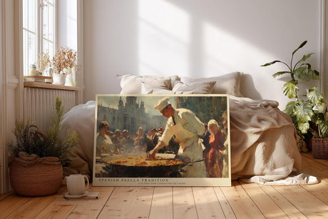 Paul Sinus Wandbild 120x80cm Spanische Paella Tradition auf dem Platz – Mediterrane Kochszene mit lebendiger Atmosphäre