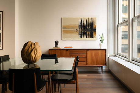 Paul Sinus Wandbild 120x80cm Spiegelnde Zypressenlandschaft am See moderne ruhige Naturkunst