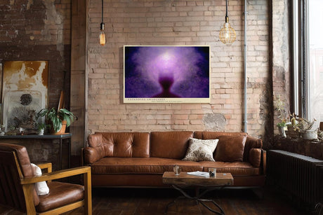Paul Sinus Wandbild 120x80cm spirituelle Energie abstrakte Meditation violett moderne Bewusstseinskunst grosses Kunstbild stilvolle Wanddekoration fuer Wohnzimmer Yoga Raum