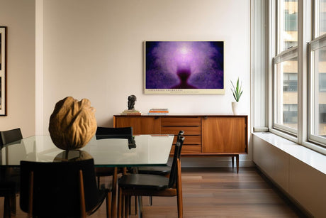 Paul Sinus Wandbild 120x80cm spirituelle Energie abstrakte Meditation violett moderne Bewusstseinskunst grosses Kunstbild stilvolle Wanddekoration fuer Wohnzimmer Yoga Raum