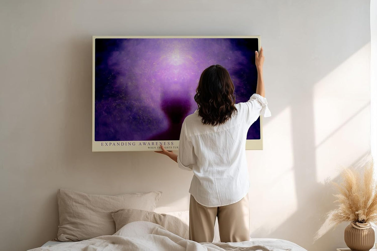 Paul Sinus Wandbild 120x80cm spirituelle Energie abstrakte Meditation violett moderne Bewusstseinskunst grosses Kunstbild stilvolle Wanddekoration fuer Wohnzimmer Yoga Raum