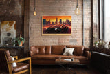 Paul Sinus Wandbild 120x80cm Sportwagen vor Skyline moderne Auto Kunst roter Himmel Stadtlandschaft stilvolle Wanddekoration fuer Wohnzimmer Büro
