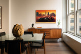 Paul Sinus Wandbild 120x80cm Sportwagen vor Skyline moderne Auto Kunst roter Himmel Stadtlandschaft stilvolle Wanddekoration fuer Wohnzimmer Büro