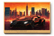 Paul Sinus Wandbild 120x80cm Sportwagen vor Skyline moderne Auto Kunst roter Himmel Stadtlandschaft stilvolle Wanddekoration fuer Wohnzimmer Büro