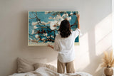Paul Sinus Wandbild 120x80cm Spring Breath in Bloom Kirschblüten Zweige vor blauem Himmel florale Kunst Poster für Wohnzimmer Schlafzimmer