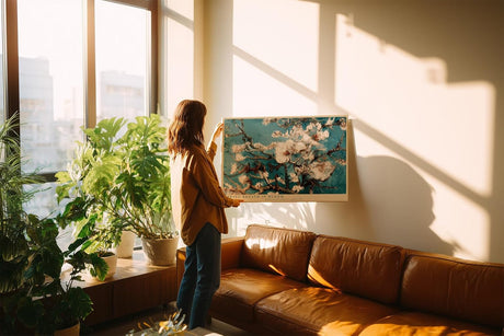 Paul Sinus Wandbild 120x80cm Spring Breath in Bloom Kirschblüten Zweige vor blauem Himmel florale Kunst Poster für Wohnzimmer Schlafzimmer