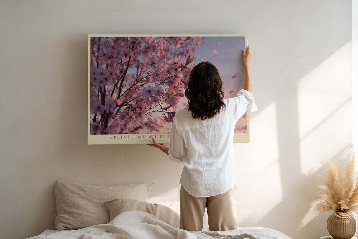 Paul Sinus Wandbild Springtime Whispers – zarte Kirschblüten im Wind symbolisieren Vergänglichkeit, Romantik und die Schönheit des Frühlings
