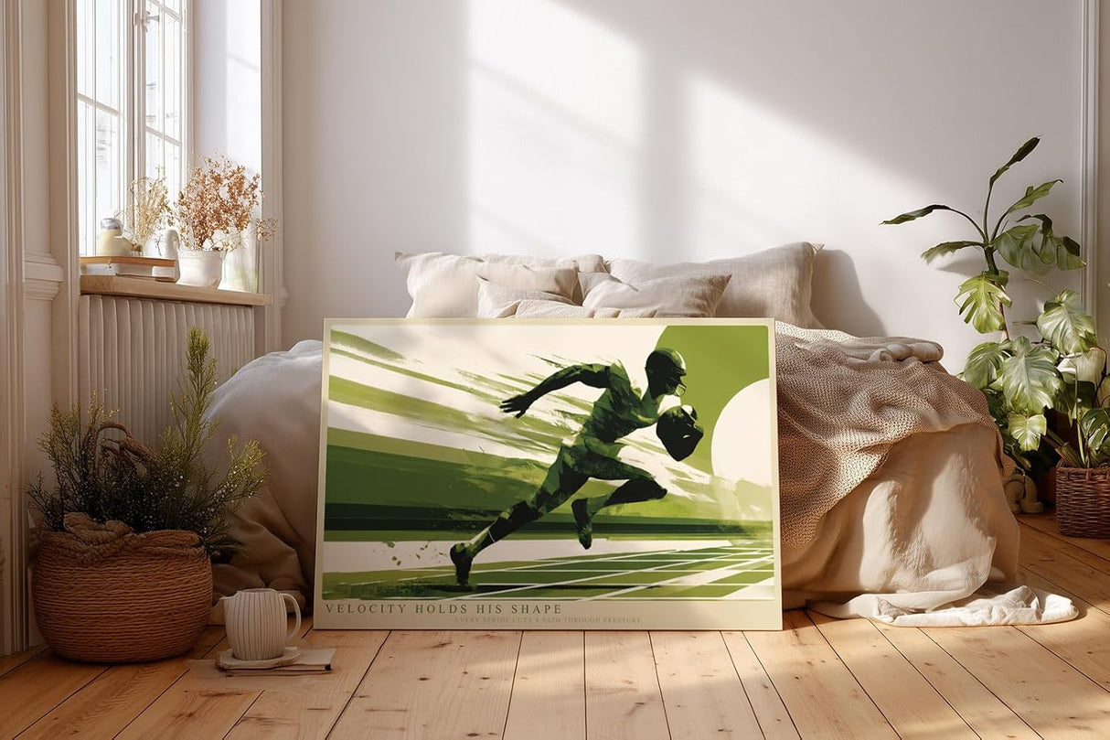 Paul Sinus Wandbild 120x80cm Sprinter mit Football dynamische Sportkunst mit kraftvoller Bewegung
