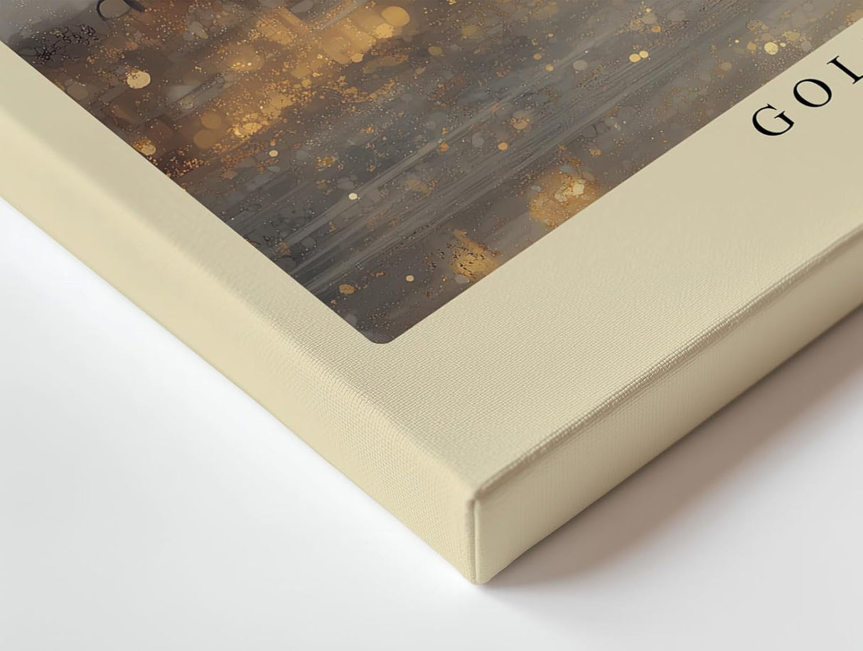Paul Sinus Wandbild 120x80cm Stadt Landschaft goldene Lichter modern grau gold Kunst Kunstdruck grosses Kunstbild atmosphaerische Wanddekoration fuer Wohnzimmer Büro