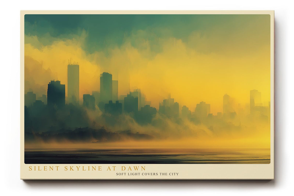 Paul Sinus Wandbild 120x80cm Stadt Skyline Nebel Sonnenaufgang moderne Stadtlandschaft goldene Morgenstimmung urbane Kunst Wanddekoration für Wohnzimmer Büro Flur