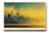 Paul Sinus Wandbild 120x80cm Stadt Skyline Nebel Sonnenaufgang moderne Stadtlandschaft goldene Morgenstimmung urbane Kunst Wanddekoration für Wohnzimmer Büro Flur