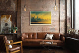 Paul Sinus Wandbild 120x80cm Stadt Skyline Nebel Sonnenaufgang moderne Stadtlandschaft goldene Morgenstimmung urbane Kunst Wanddekoration für Wohnzimmer Büro Flur