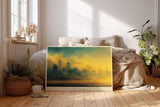 Paul Sinus Wandbild 120x80cm Stadt Skyline Nebel Sonnenaufgang moderne Stadtlandschaft goldene Morgenstimmung urbane Kunst Wanddekoration für Wohnzimmer Büro Flur