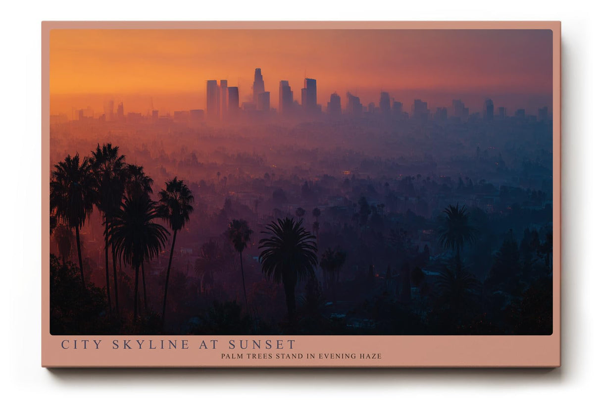 Paul Sinus Wandbild 120x80cm Stadt Skyline Sonnenuntergang moderne Landschaftsfotografie warme Abendfarben Kunstdruck stilvolle Wanddekoration fuer Wohnzimmer Büro
