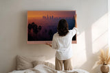 Paul Sinus Wandbild 120x80cm Stadt Skyline Sonnenuntergang moderne Landschaftsfotografie warme Abendfarben Kunstdruck stilvolle Wanddekoration fuer Wohnzimmer Büro