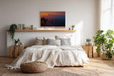 Paul Sinus Wandbild 120x80cm Stadt Skyline Sonnenuntergang moderne Landschaftsfotografie warme Abendfarben Kunstdruck stilvolle Wanddekoration fuer Wohnzimmer Büro