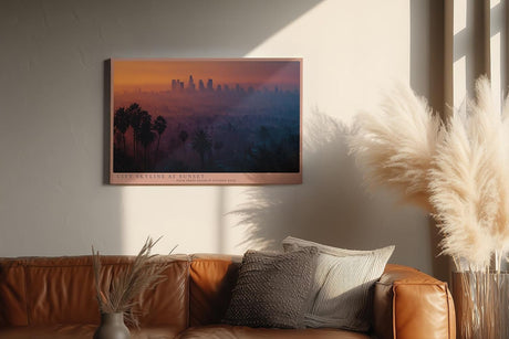 Paul Sinus Wandbild 120x80cm Stadt Skyline Sonnenuntergang moderne Landschaftsfotografie warme Abendfarben Kunstdruck stilvolle Wanddekoration fuer Wohnzimmer Büro