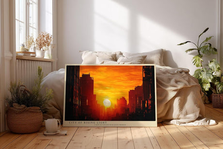 Paul Sinus Wandbild 120x80cm Stadt Sonnenaufgang Skyline orange Himmel moderne Stadtlandschaft Kunstbild stilvolle Wanddekoration fuer Wohnzimmer Büro