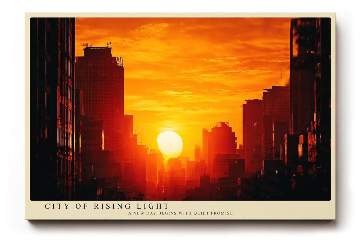 Paul Sinus Wandbild 120x80cm Stadt Sonnenaufgang Skyline orange Himmel moderne Stadtlandschaft Kunstbild stilvolle Wanddekoration fuer Wohnzimmer Büro