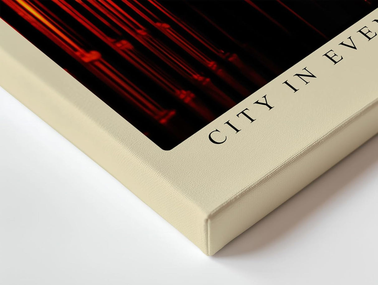 Paul Sinus Wandbild 120x80cm Stadt Sonnenuntergang Skyline Fotokunst orange Abendhimmel modernes City Poster stilvolle Wanddekoration für Wohnzimmer Büro Loft