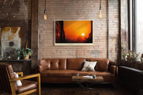 Paul Sinus Wandbild 120x80cm Stadt Sonnenuntergang Skyline Fotokunst orange Abendhimmel modernes City Poster stilvolle Wanddekoration für Wohnzimmer Büro Loft