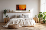 Paul Sinus Wandbild 120x80cm Stadt Sonnenuntergang Skyline Fotokunst orange Abendhimmel modernes City Poster stilvolle Wanddekoration für Wohnzimmer Büro Loft