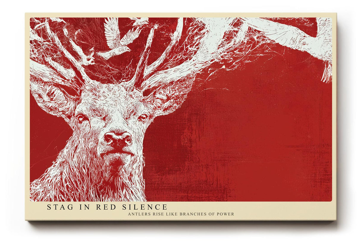 Paul Sinus Wandbild 120x80cm Stag in Red Silence Hirsch Illustration moderne Tierkunst Poster für Wohnzimmer Büro Studio