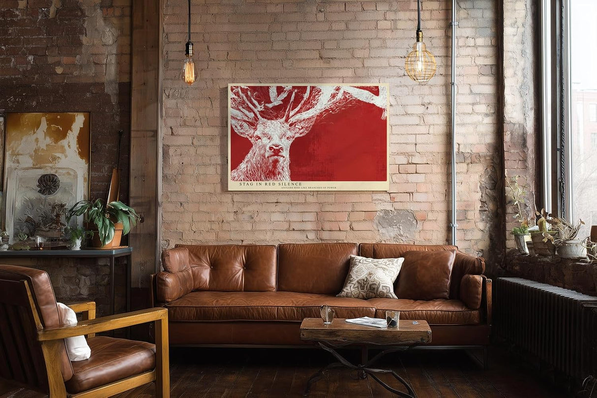 Paul Sinus Wandbild 120x80cm Stag in Red Silence Hirsch Illustration moderne Tierkunst Poster für Wohnzimmer Büro Studio