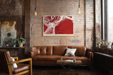 Paul Sinus Wandbild 120x80cm Stag in Red Silence Hirsch Illustration moderne Tierkunst Poster für Wohnzimmer Büro Studio