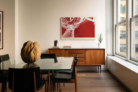 Paul Sinus Wandbild 120x80cm Stag in Red Silence Hirsch Illustration moderne Tierkunst Poster für Wohnzimmer Büro Studio