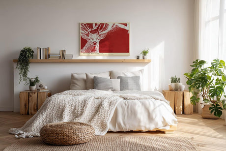 Paul Sinus Wandbild 120x80cm Stag in Red Silence Hirsch Illustration moderne Tierkunst Poster für Wohnzimmer Büro Studio