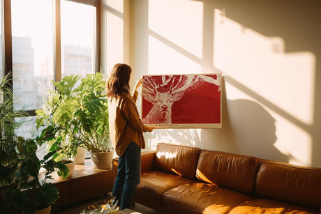 Paul Sinus Wandbild 120x80cm Stag in Red Silence Hirsch Illustration moderne Tierkunst Poster für Wohnzimmer Büro Studio
