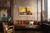 Paul Sinus Wandbild 120x80cm Steinturm Balance abstrakte Naturkunst orange blau modernes Landschaftsmotiv Kunstdruck grosses Wandbild 120x80cm ruhige Wanddekoration fuer Wohnzimmer Büro