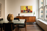 Paul Sinus Wandbild 120x80cm Steinturm Balance abstrakte Naturkunst orange blau modernes Landschaftsmotiv Kunstdruck grosses Wandbild 120x80cm ruhige Wanddekoration fuer Wohnzimmer Büro