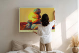 Paul Sinus Wandbild 120x80cm Steinturm Balance abstrakte Naturkunst orange blau modernes Landschaftsmotiv Kunstdruck grosses Wandbild 120x80cm ruhige Wanddekoration fuer Wohnzimmer Büro