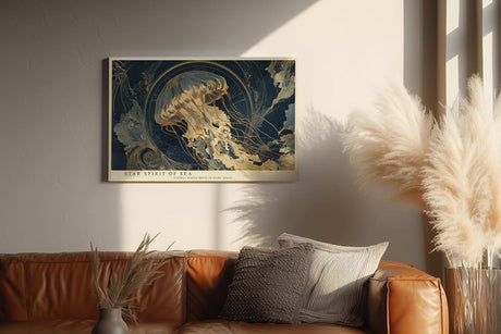 Paul Sinus Wandbild 120x80cm Sternenqualle im Universum Abstrakte Meereskunst in Blau Gold Moderne Wanddekoration